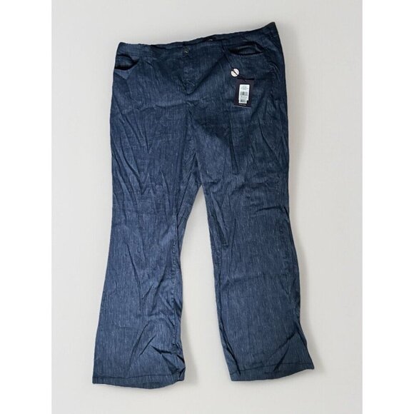 NWT, NYDJ Wide Leg Blue Linen Trouser Pants With White Stripes Plus Size 18 - Picture 2 of 9